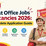 Here are optimized Alt Text options for images in your post titled "Post Office Jobs Vacancies 2026: Complete Application Guide", depending on which image you are using: 1. Main Featured Image / Banner Indian Post Office recruitment 2026 banner showing official post office building and application guide text