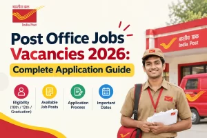 Here are optimized Alt Text options for images in your post titled "Post Office Jobs Vacancies 2026: Complete Application Guide", depending on which image you are using: 1. Main Featured Image / Banner Indian Post Office recruitment 2026 banner showing official post office building and application guide text