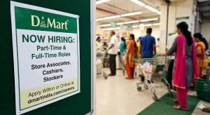 DMart Jobs recruitment banner featuring supermarket retail store operations