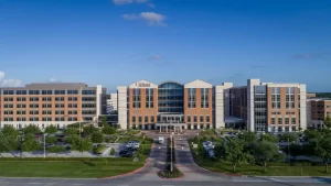 Modern hospital building exterior representing top healthcare facilities and medical job opportunities